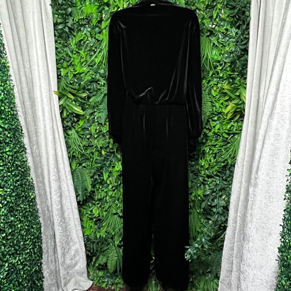 Armani Exchange Jumpsuit Medium Black Velvet Wide Leg Long Sleeve Gold Trim 3865 - Picture 7 of 11